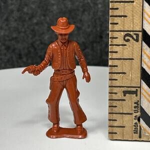 Vintage 1980s MPC Cowboy Figurine Plastic Toy Mini Western Gunman Brown Molded